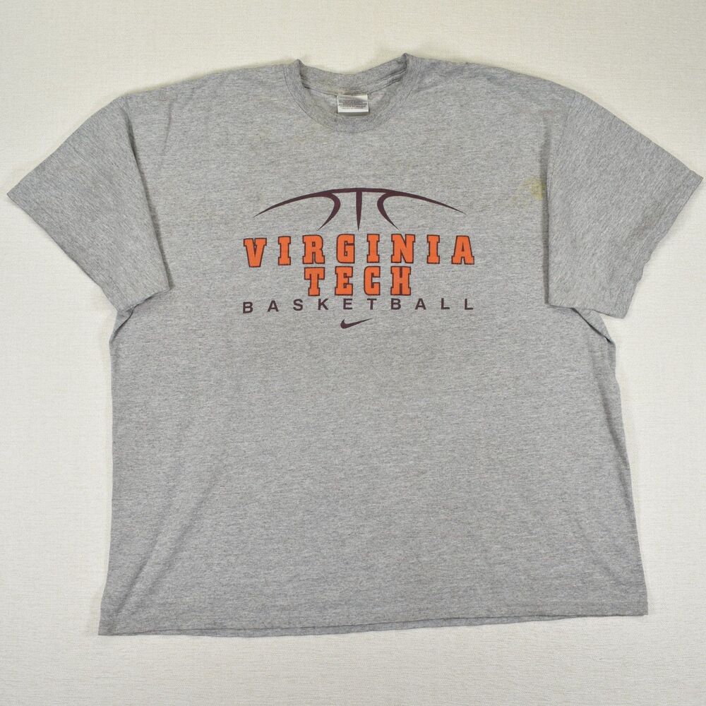 Vintage Nike Virginia Tech Hokies Basketball Center Swoosh T Shirt Gray XXL
